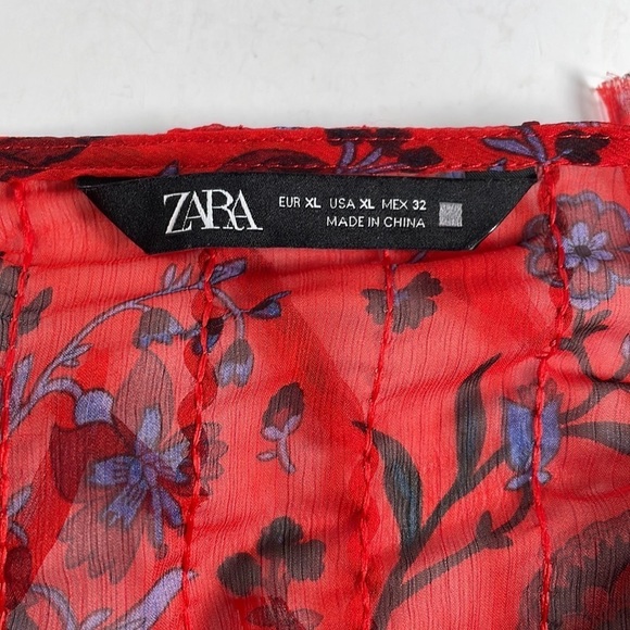 Zara Red Cropped Top V Neck Ling Sleeves Size XL - Picture 3 of 11